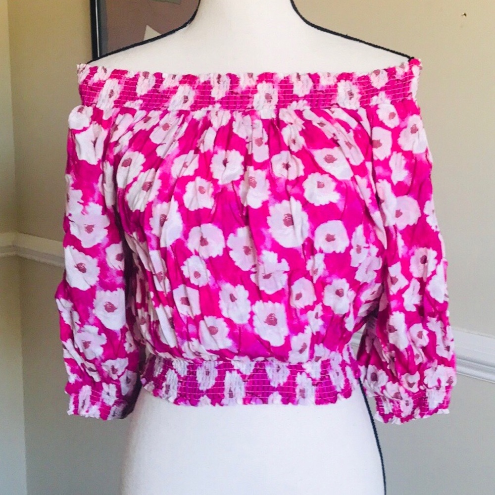 FOREVER 21 VERSATILE FLORAL COLD SHOULDER CROP TOP BLOUSE